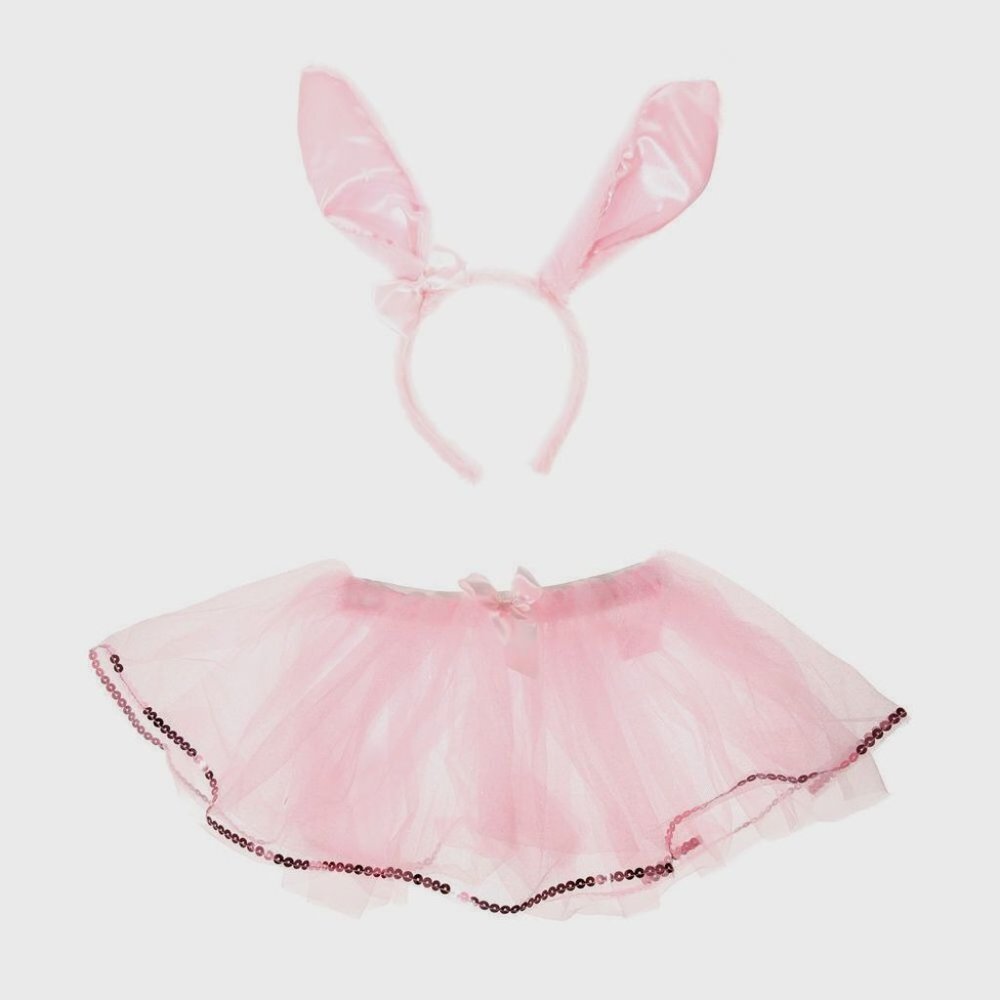 Easter Girls Pink Tutu & Bunny Ears Headband Set Halloween Costume Dress Up